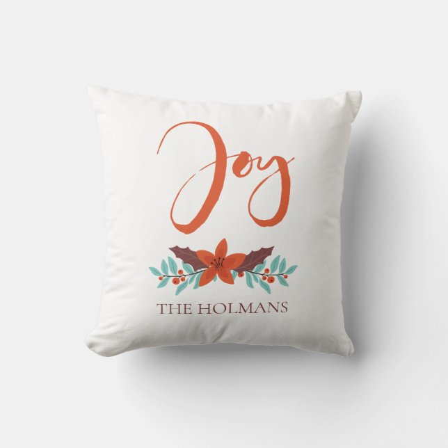 Joy Calligraphy Custom Holiday Photo Double-sided Throw Pillow (Front)