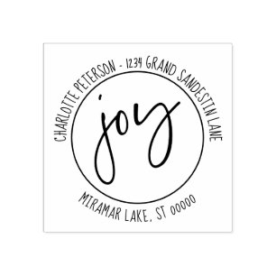 Joy Calligraphy Round Modern Return Address Rubber Stamp