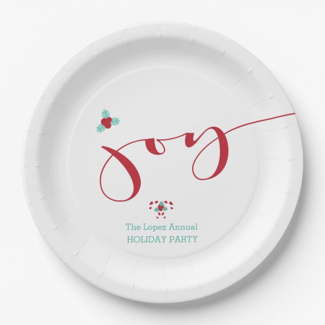 Joy! Candy Canes and Holly Paper Plate (Front)
