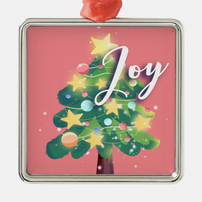 Joy Carton Arbre de Noël Ornement en métal rose (Devant)