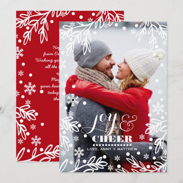 Joy & Cheer. Carte photo plat de vacances personna (Devant / Derrière)