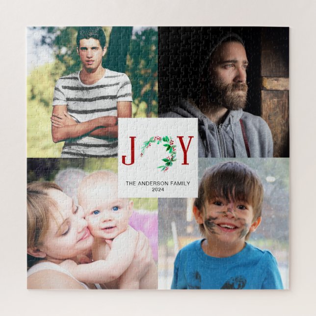 Joy Christmas 4 Photo Collage Family Pictures Jigsaw Puzzle (Vertical)