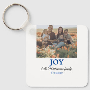 Joy christmas add family name photo holiday giftts keychain