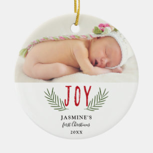Joy Christmas Baby's First Christmas Photo Elegant Ceramic Ornament