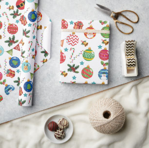 Joy Christmas, Christmas-Ball-Ornament pattern Wrapping Paper