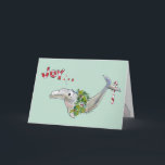 Joy Christmas Dolphin Porpoise of Life Green Holiday Card<br><div class="desc">This cartoon dolphin has a holiday wreath on for Christmas. Card reads "Joy" on front. Inside "... it's the porpoise of life". Then: "Wishing you an ocean of deep delights " and finally, "Happy Holidays!". There is also another small image of a porpoise in the lower right hand corner. All...</div>