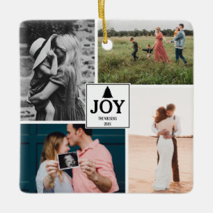 Joy Christmas Family Photo Collage Ceramic Ornament