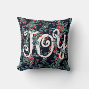 Joy! Christmas festive red berries pattern Throw Pillow