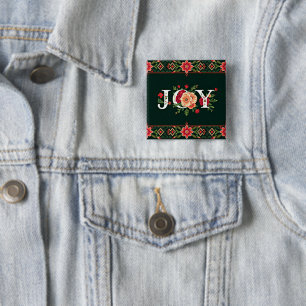 JOY christmas floral border 2 Inch Square Button