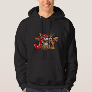 Joy Christmas Highland Cow Farming Farmer Santa Ha Hoodie