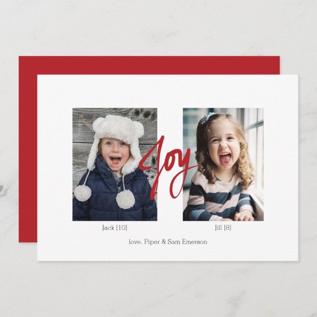 JOY Christmas Holiday 2 Photo Flat Card (Front/Back)