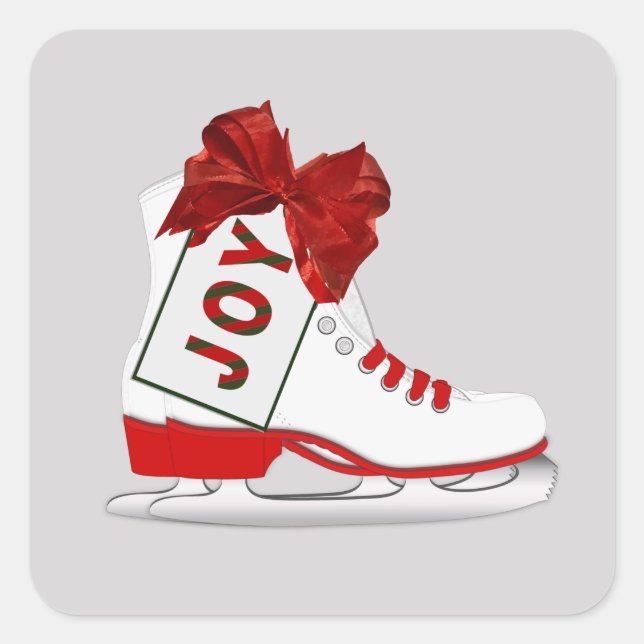 Joy Christmas Ice Skates Package Gift Present Square Sticker (Front)