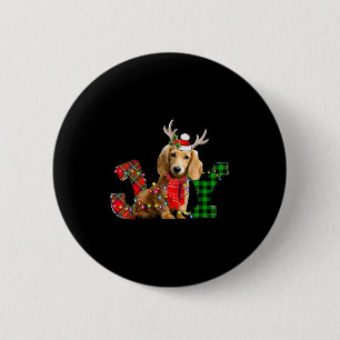 Joy Christmas Lights Long Haired Dachshund Dog San 2 Inch Round Button