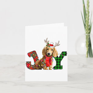 Joy Christmas Lights Long Haired Dachshund Dog San Card