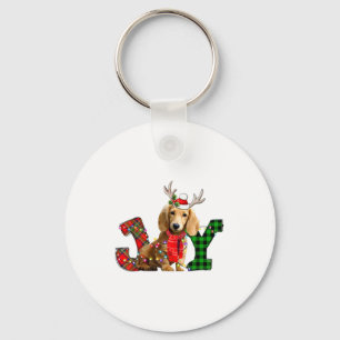 Joy Christmas Lights Long Haired Dachshund Dog San Keychain