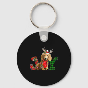 Joy Christmas Lights Long Haired Dachshund Dog San Keychain