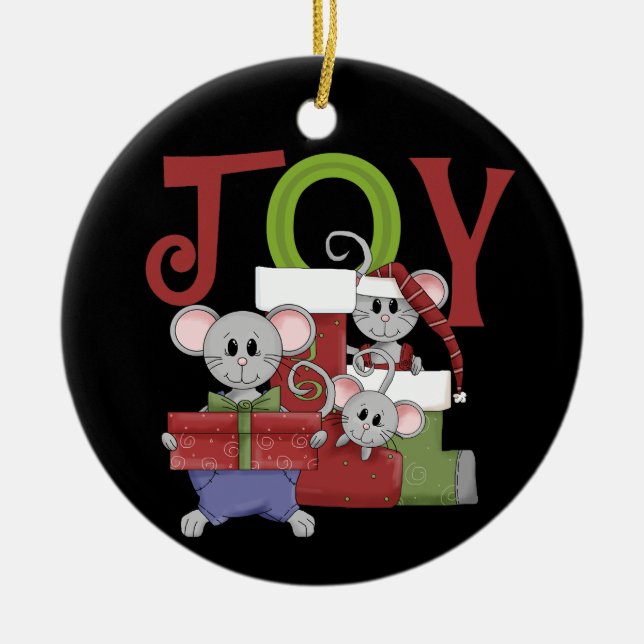 Joy Christmas Mice Keepsake Ornament (Front)