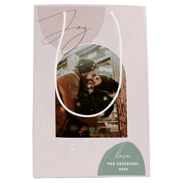 Joy Christmas | Modern Photo Holiday Packaging Medium Gift Bag (Front)