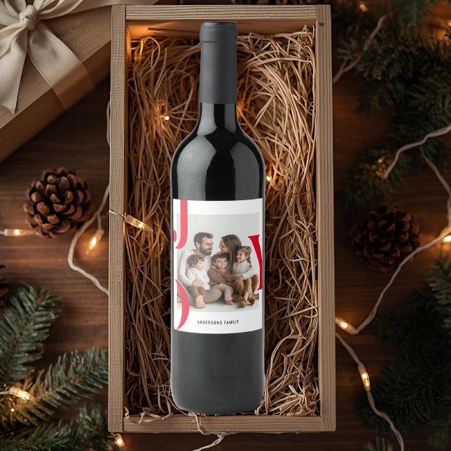 JOY Christmas | Personalized Holiday Photo Gift Wine Label (Creator Uploaded)