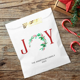 Joy Christmas Personalized Holiday Watercolor Favour Bag