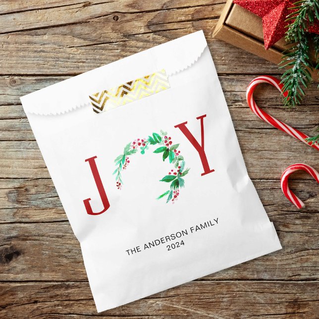 Joy Christmas Personalized Holiday Watercolor Favour Bag (Creator Uploaded)