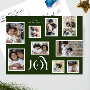 JOY   Christmas   Photo Collage   Classic Green Holiday Postcard
