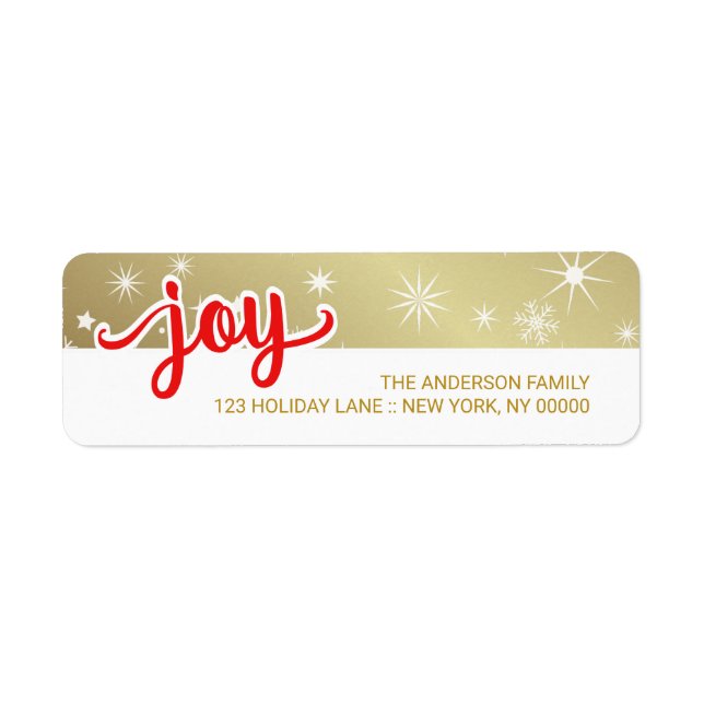 Joy Christmas Red Gold Hand Script Retourner l'adr (Devant)