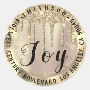 Joy  Christmas Return RSVP Lux VIP Faux Gold Spark Classic Round Sticker