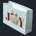 Joy Christmas Sand Dollar Holly Berries Coastal  Large Gift Bag<br><div class="desc">A coastal themed Joy Christmas design featuring a sand dollar framed with the Christmas holly and berries on a light turquoise background. Perfect festive design for the holiday Xmas season.</div>