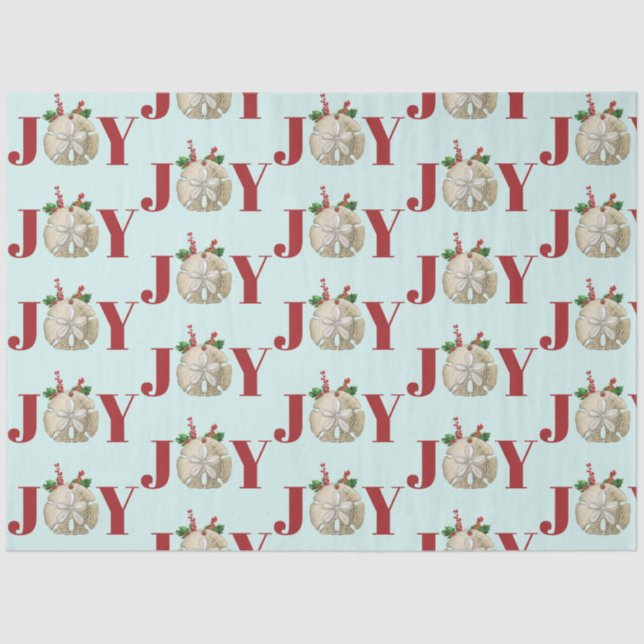 Joy Christmas Sand Dollar Holly Berries Coastal   Tissue Paper (Front)