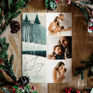 Joy. Christmas snow winter woodland collage photo Holiday Card