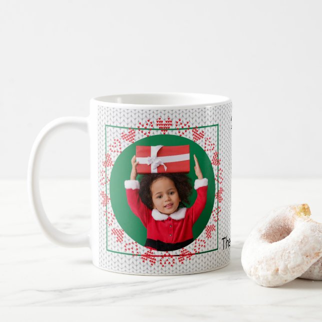 Joy Christmas Sweater Photo Coffee Mug (With Donut)