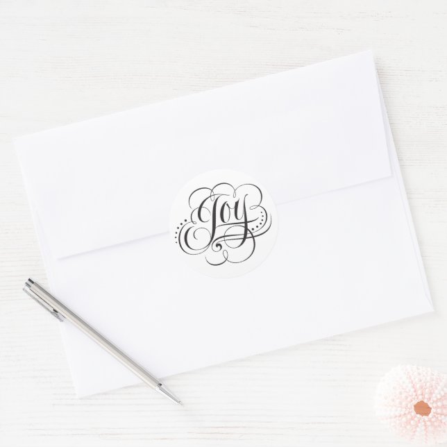 Joy Christmas to the World Calligraphy Lettering Classic Round Sticker (Envelope)