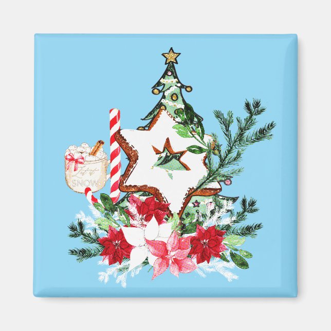 JOY Christmas Tree Flowers Candy Cane Magnet (Front)