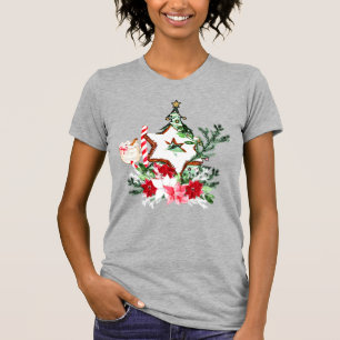 JOY Christmas Tree Flowers Candy Cane T-Shirt