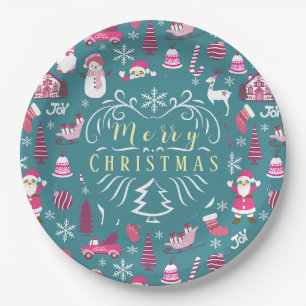 Joy Christmas Turquoise Paper Plate