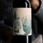 Joy. Christmas winter mountain village landscape Wine Label<br><div class="desc">Cute Christmas "Joy" Wine Label with winter mountain nordic village landscape for Holiday party.</div>