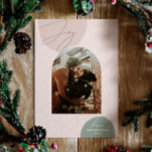 Joy. Christmas winter pink modern geometric arch Holiday Card<br><div class="desc">"Joy" Modern photo Christmas card with geometric arch in pink blush green colour for winter Holiday.</div>