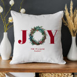 Joy Christmas Wreath Floral  Throw Pillow<br><div class="desc">Joy Christmas Wreath Floral Holiday Throw Pillow</div>