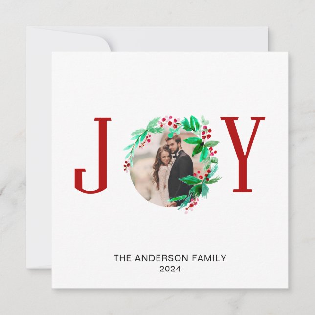 Joy Christmas Wreath Holiday Watercolor Photo (Front)