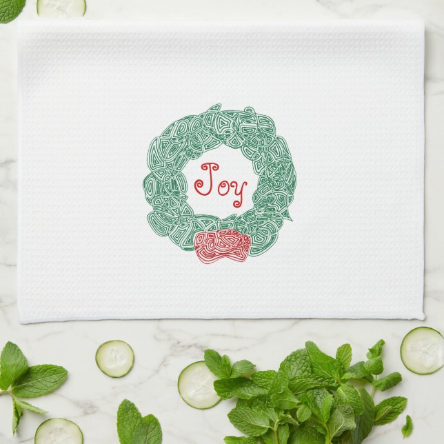 Joy Christmas Wreath Kitchen Towel (Folded)