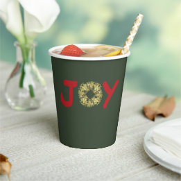 Joy Christmas Wreath Paper Cups