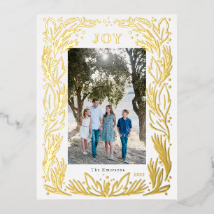 Joy Christmas Wreath Photo Foil Gold Carte postale