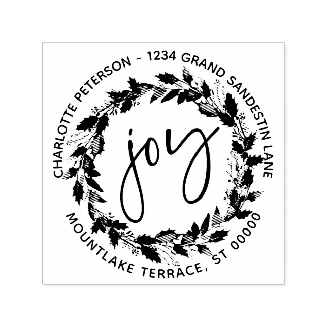 Joy Christmas Wreath Round Return Address Self-inking Stamp (Design)