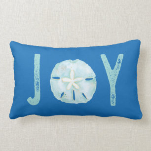 Joy Coastal Ocean Teal Watercolor Sand Dollar Lumbar Pillow