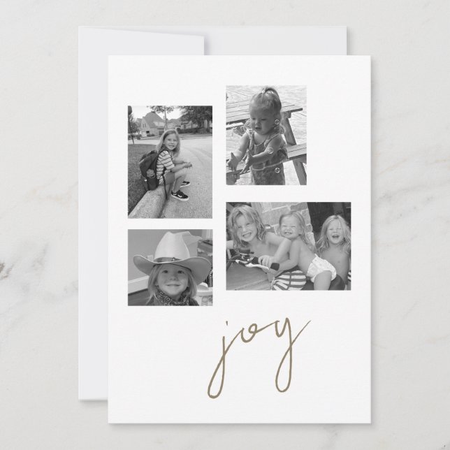 Joy Collage B/W Photo Flat Holiday Card (Front)