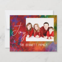 Joy colourful red add your photo holiday card