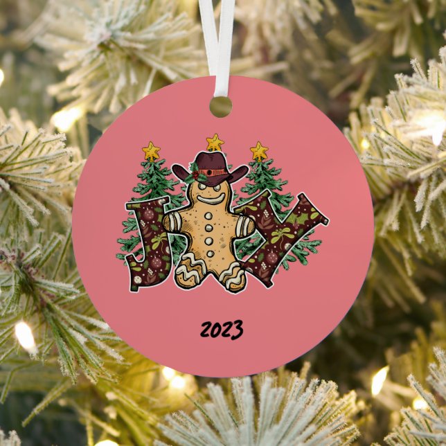 Joy Country Ginger Bread Man Christmas Metal Ornament (Insitu)