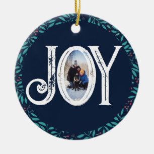 Joy Custom Family Photo Christmas Holiday  Ceramic Ornament