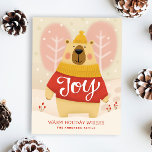 Joy. Cute winter Christmas woodland bear animal  Holiday Postcard<br><div class="desc">"Joy" Christmas Postcard with cute funny cartoon woodland bear animal in pink blush red colours for winter holidays.</div>